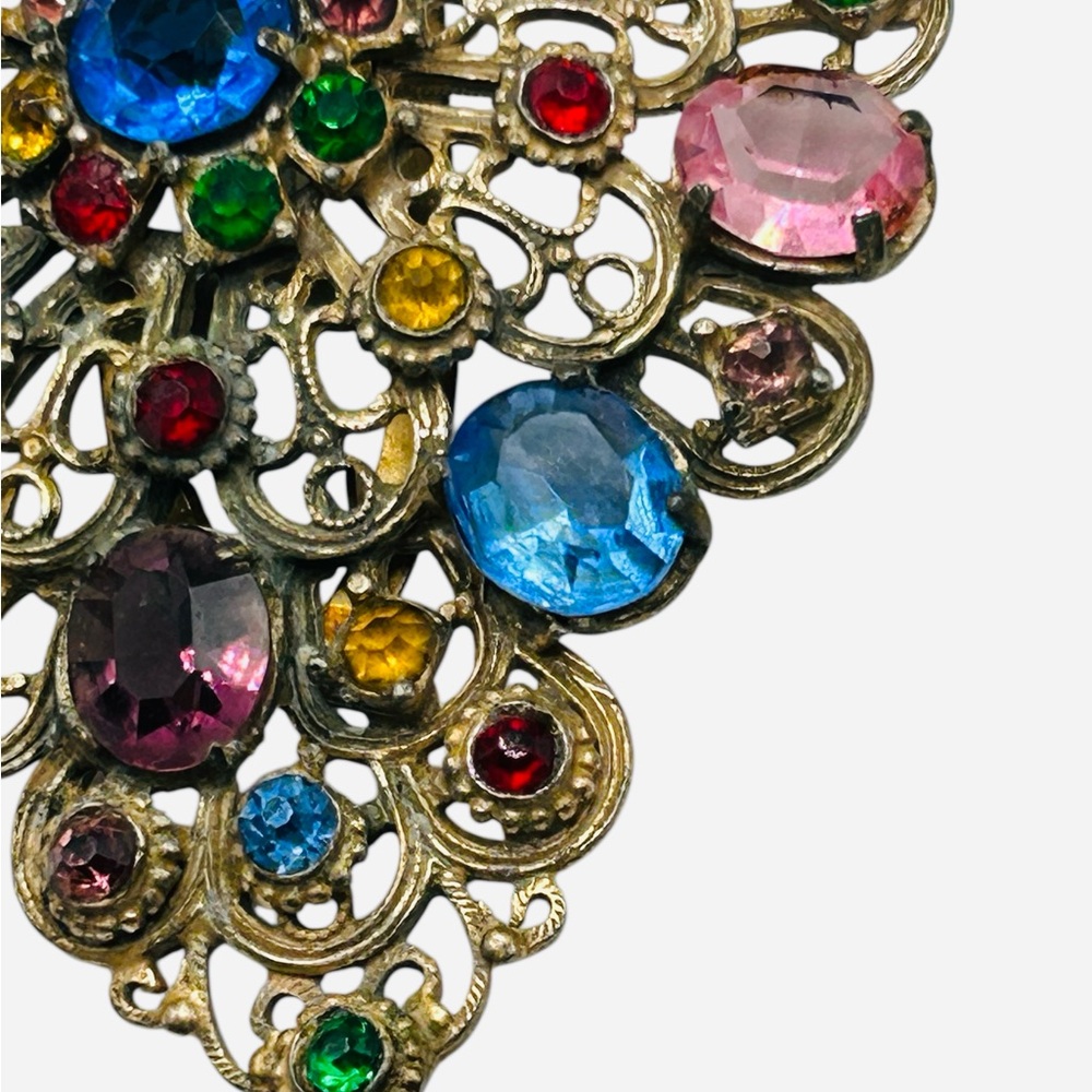 Huge Vintage 1930's Czech Multi Color Rhinestone Dress Clip - Picture 3 of 5
